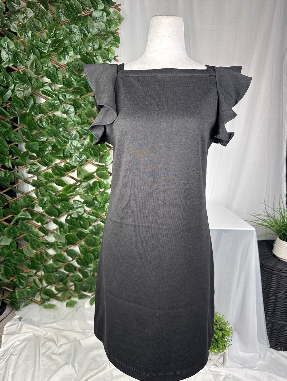 Free Assembly Black Ruffle Sleeve Sheath Dress Size M 8-10